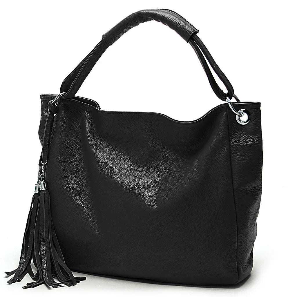 Sac cabas femme en cuir véritable noir, bandoulière amovible, élégant et fonctionnel pour le travail