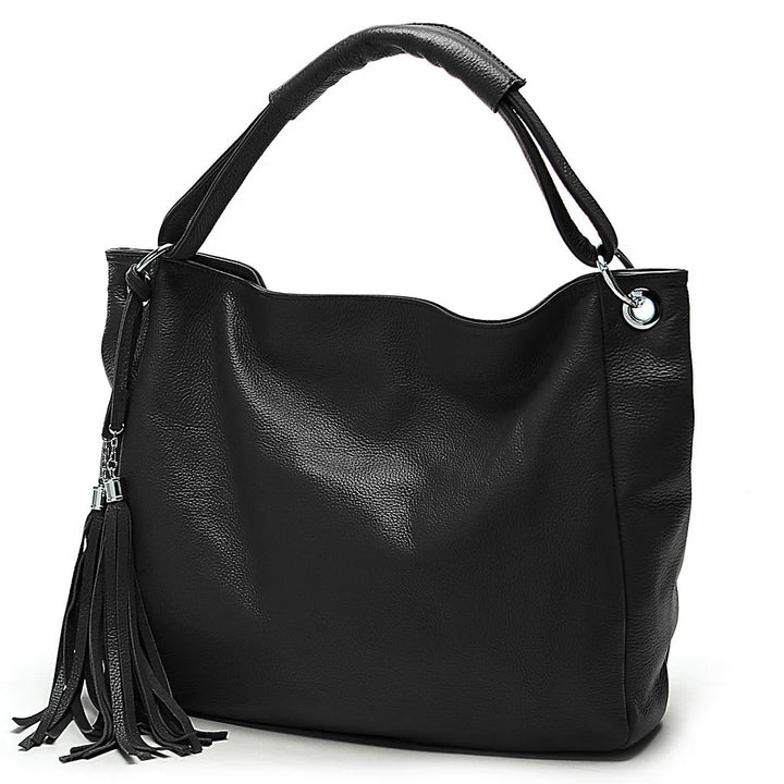 Sac cabas femme en cuir véritable noir, bandoulière amovible, élégant et fonctionnel pour le travail