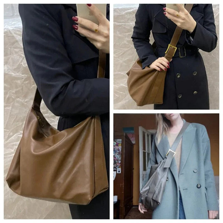 Sac cabas femme en cuir vegan sur fond neutre, mettant en valeur son design intemporel