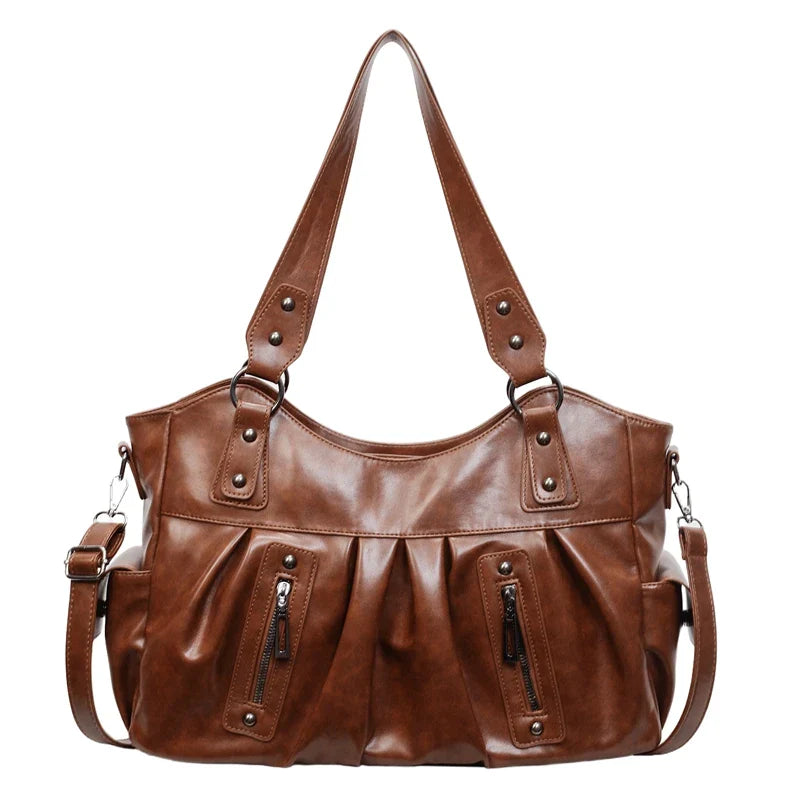 Sac cabas femme élégant en similicuir noir, marron ou café, idéal pour le travail, l'école et le quotidien.