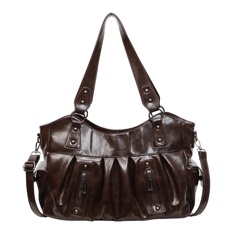 Sac cabas femme spacieux en similicuir, confortable pour les cours, le travail et le quotidien, couleur café.