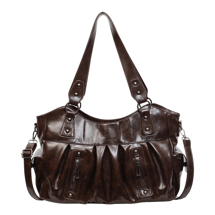Sac cabas femme spacieux en similicuir, confortable pour les cours, le travail et le quotidien, couleur café.