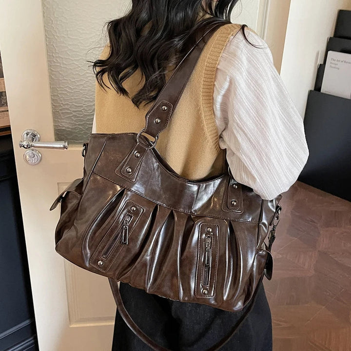 Sac cabas élégant en similicuir pour femme, pratique pour l'école, l'université ou le travail, couleur café.