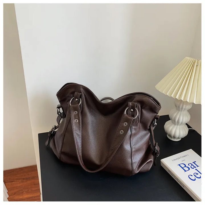 Sac cabas élégant pour femme, en similicuir, avec bandoulière, idéal pour le mode de vie étudiant et le quotidien.