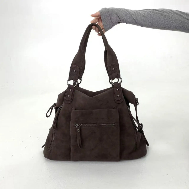 Sac cabas élégant marron pour femme, grand format, pratique pour cours et ville, avec rangements.