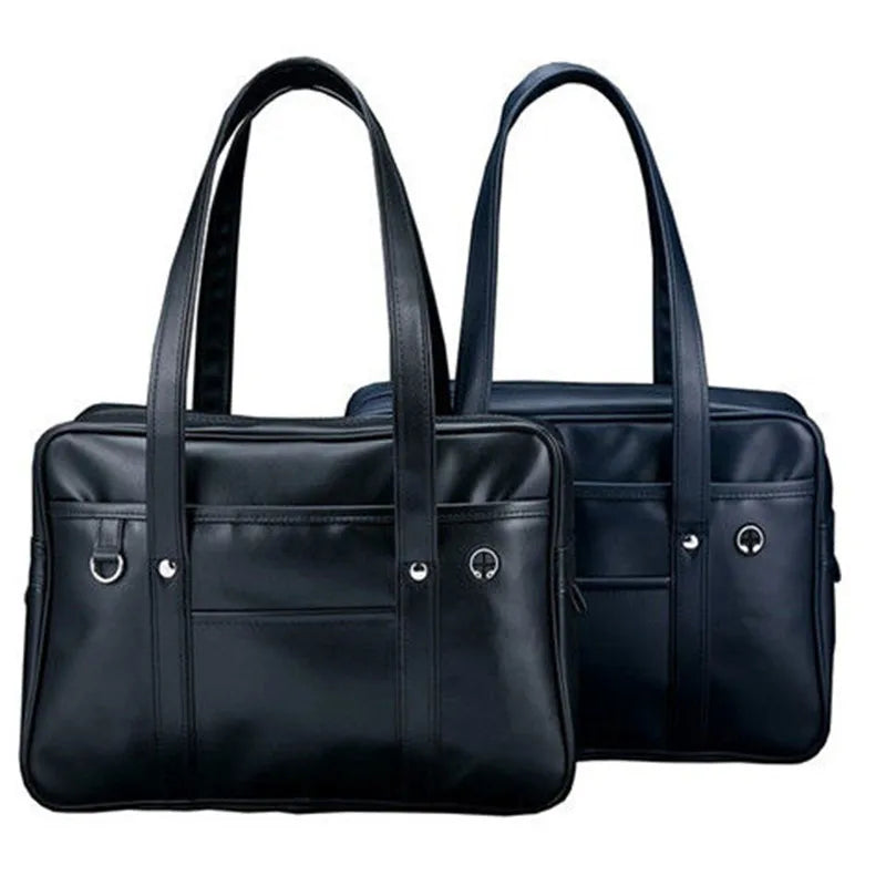 Sac cabas femme bleu marine, grande capacité, cuir PU, élégant pour lycée ou étudiante.