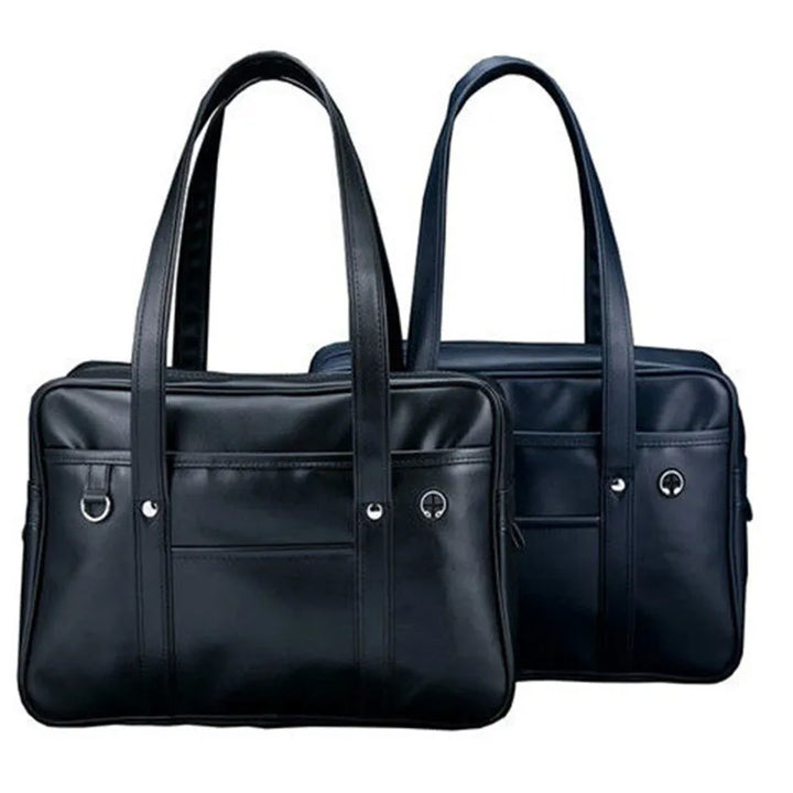 Sac cabas femme bleu marine, grande capacité, cuir PU, élégant pour lycée ou étudiante.