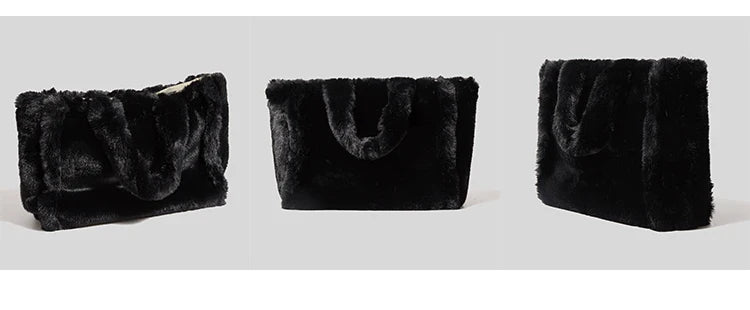 Sac femme tendance en fausse fourrure noire, un cabas élégant et vegan, parfait pour la saison froide.