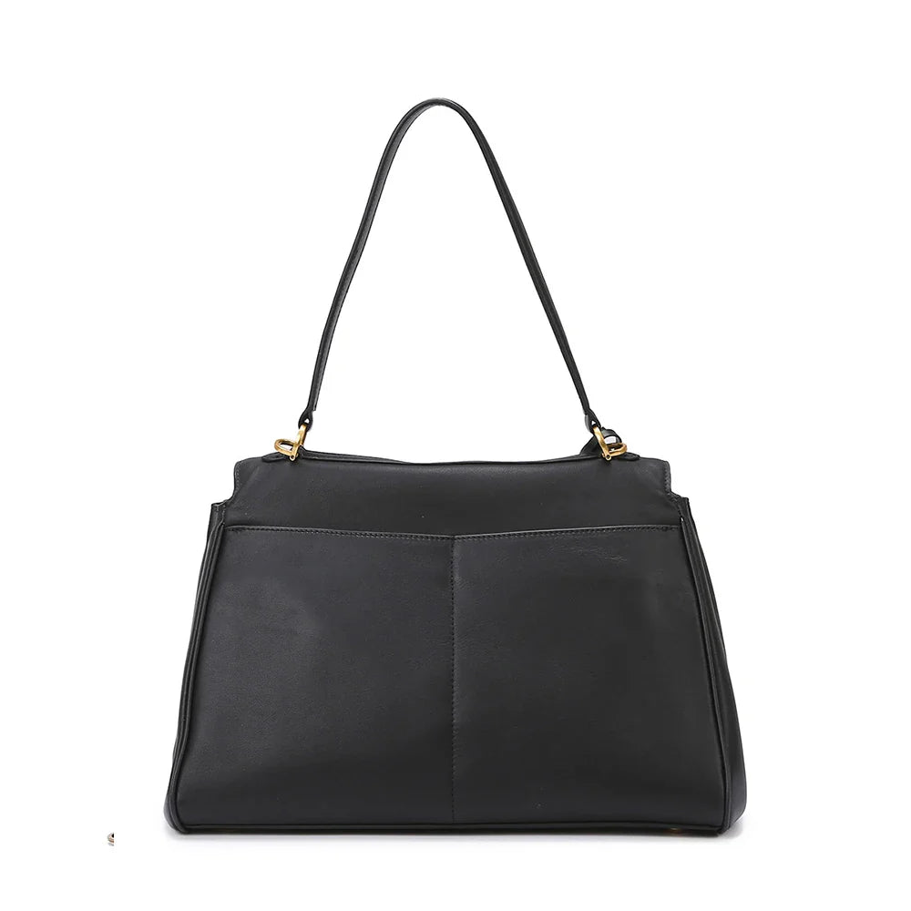 Sac cabas élégant noir avec poignées robustes et bandoulière. Parfait pour la femme moderne et fonctionnelle.