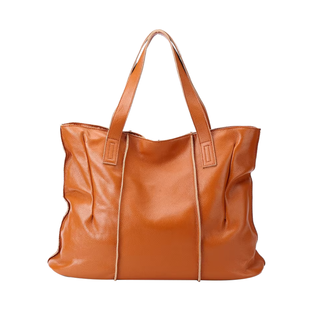 Sac cabas grand format en cuir souple camel avec fermeture zippée, idéal pour femme moderne et élégante.