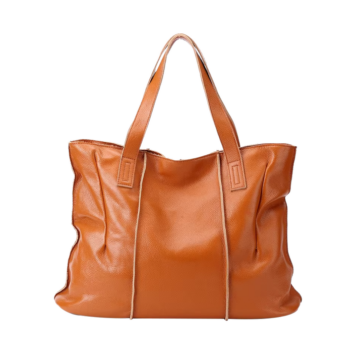 Sac cabas grand format en cuir souple camel avec fermeture zippée, idéal pour femme moderne et élégante.