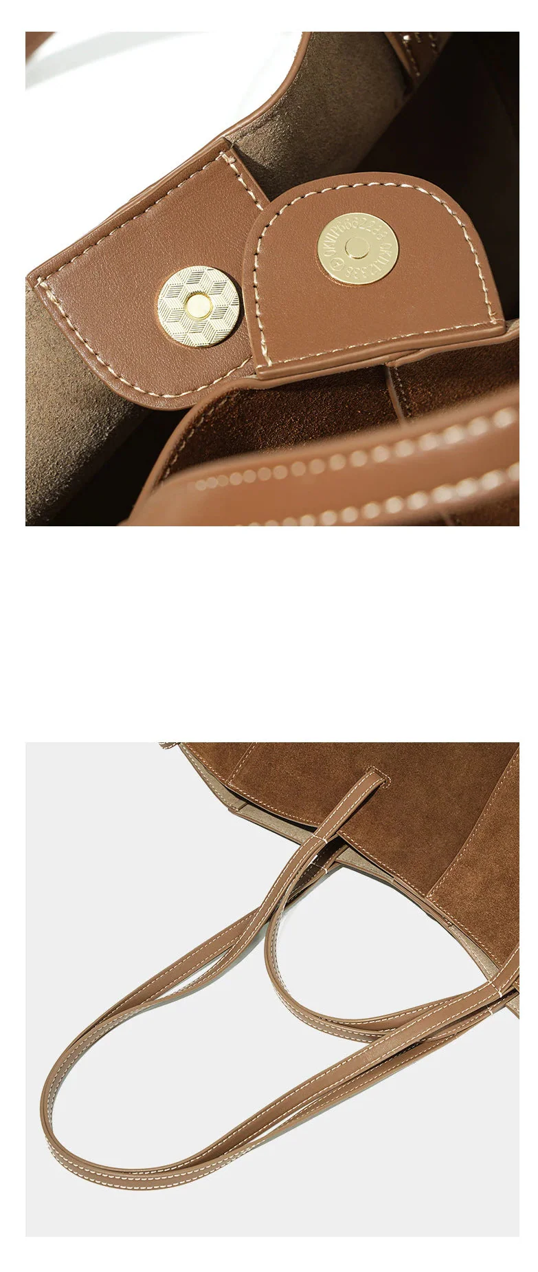 Sac cabas tendance en daim marron pour femmes, accessoire de mode élégant et pratique.