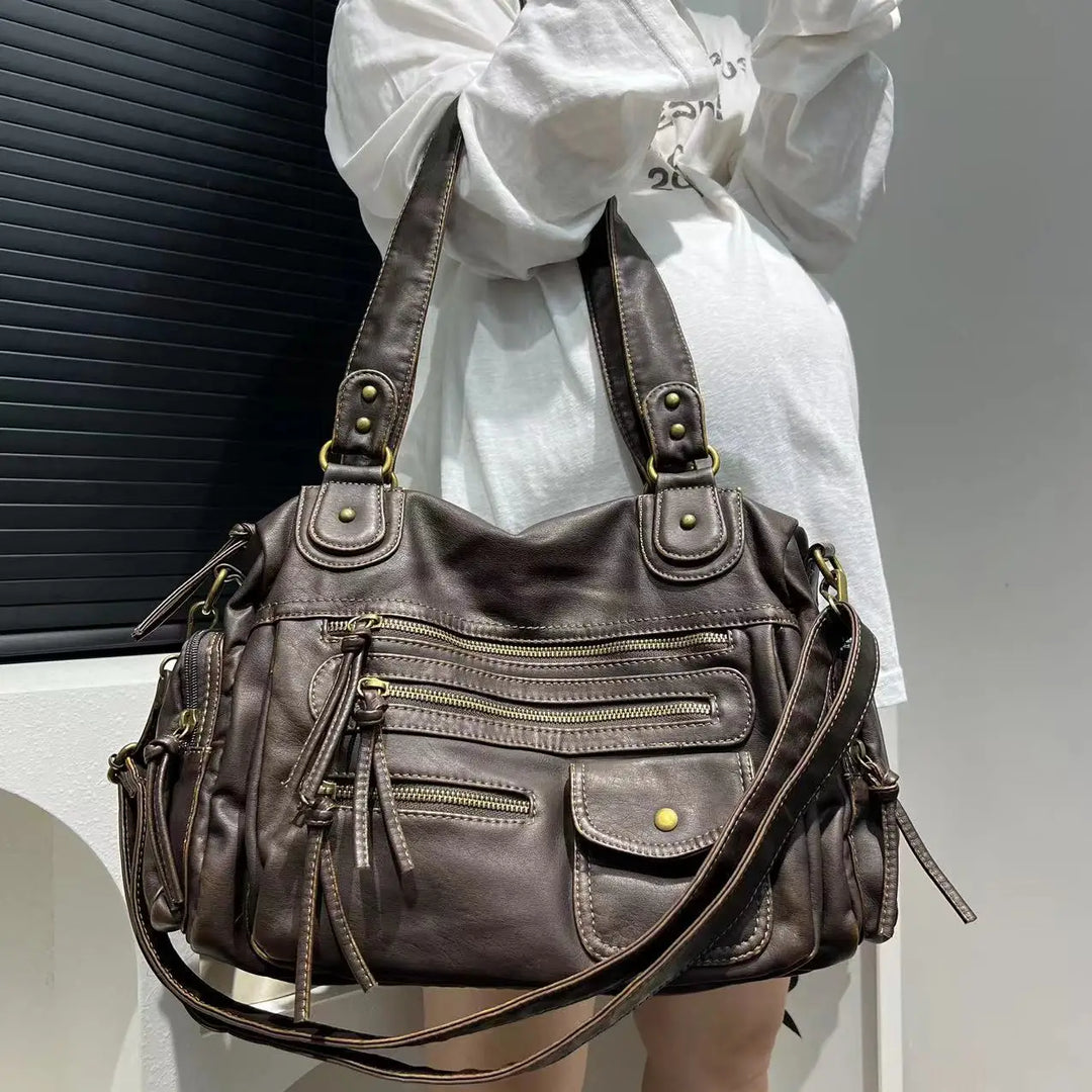 Sac cabas marron élégant pour femme en cuir PU, parfait pour le travail ou le quotidien chic.