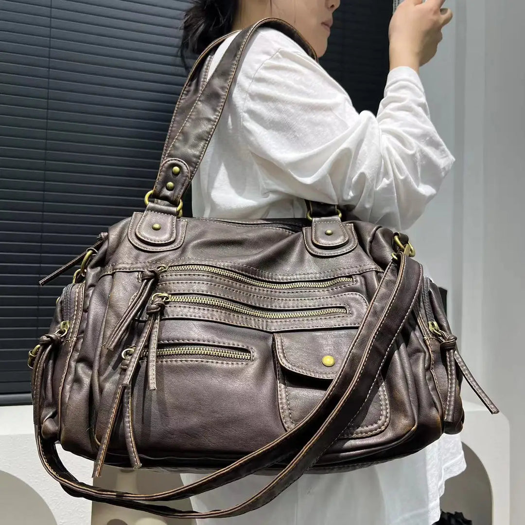 Sac cabas chic en cuir PU marron pour femme, organisateur idéal pour le travail et les essentiels.