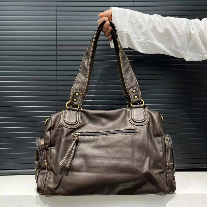 Sac à main femme marron en cuir PU, cabas élégant et polyvalent avec bandoulière pour l'épaule.