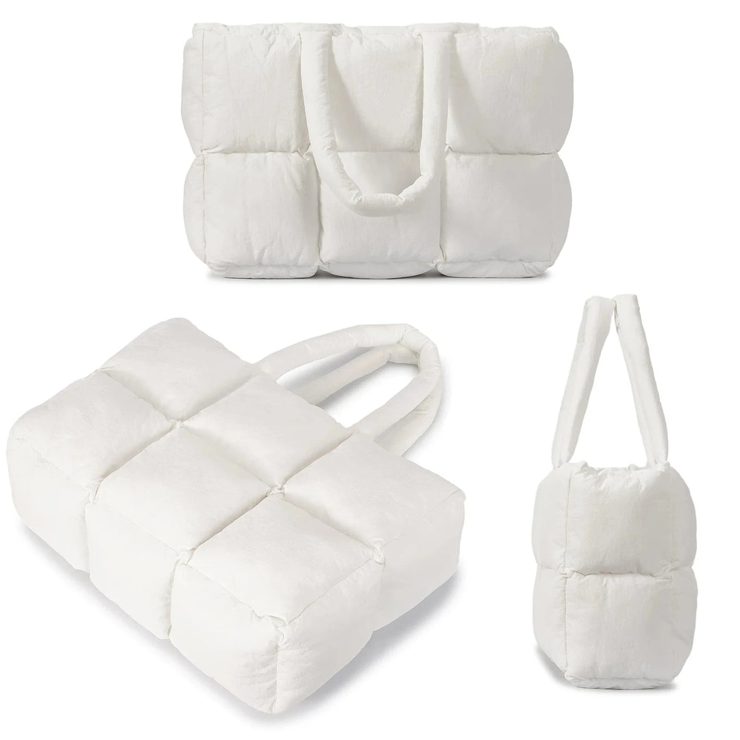 Sac shopping matelassé en nylon pour femme, léger, spacieux et élégant, parfait pour un usage quotidien.