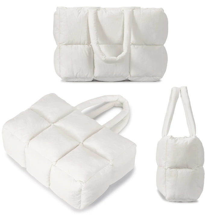 Sac shopping matelassé en nylon pour femme, léger, spacieux et élégant, parfait pour un usage quotidien.