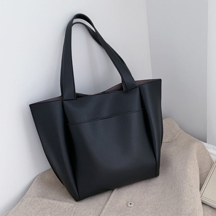 Sac cabas noir élégant en PU pour femme, spacieux, idéal pour la mode et comme accessoire chic.