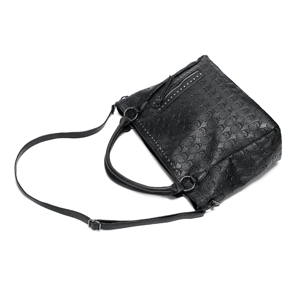 Sac cabas noir femme avec bandoulière, parfait pour étudiante. Grand espace pour livres et fournitures scolaires.