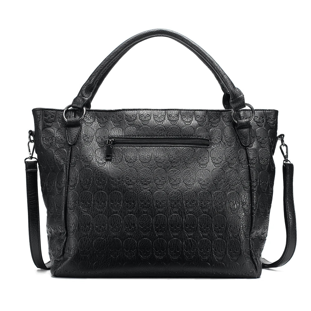 Sac cabas noir femme élégant et spacieux, avec bandoulière. Parfait pour étudiante, école, style biker mode ado.