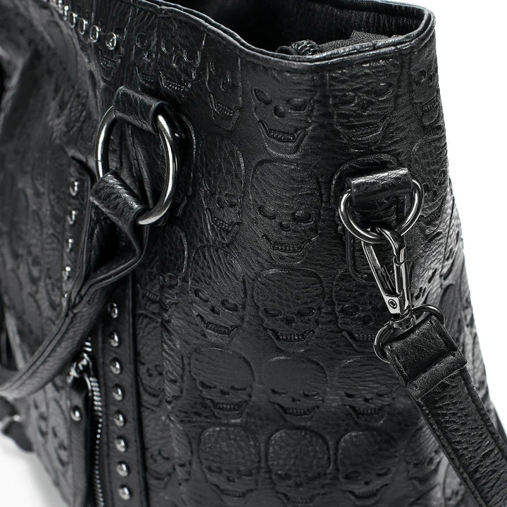 Sac cabas femme noir stylé, grand et pratique pour étudiante. Sac de lycée en cuir PU, look biker mode ado.