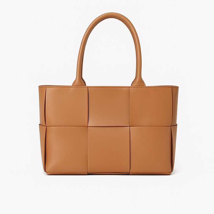 "sac cabas NOXA brun en cuir tressé élégant, design minimaliste pour femmes, parfait pour toute occasion, style urbain"