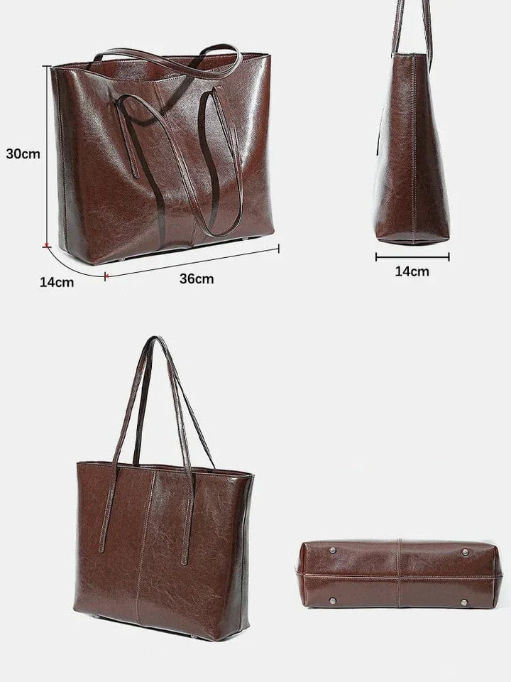 Sac cabas ordinateur femme marron en cuir véritable, moderne, robuste et élégant, parfait pour le travail ou les études.