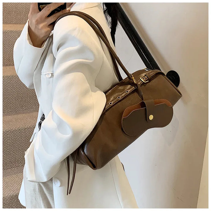 Sac cabas Dhalia couleur café, élégant et fonctionnel pour femme, sac épaule en similicuir tendance.