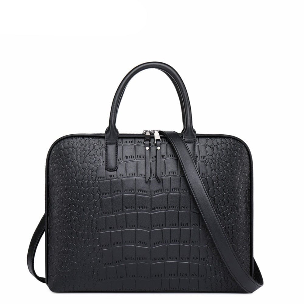Sac d'ordinateur élégant en cuir PU noir pour femmes, idéal pour le travail et les professionnelles