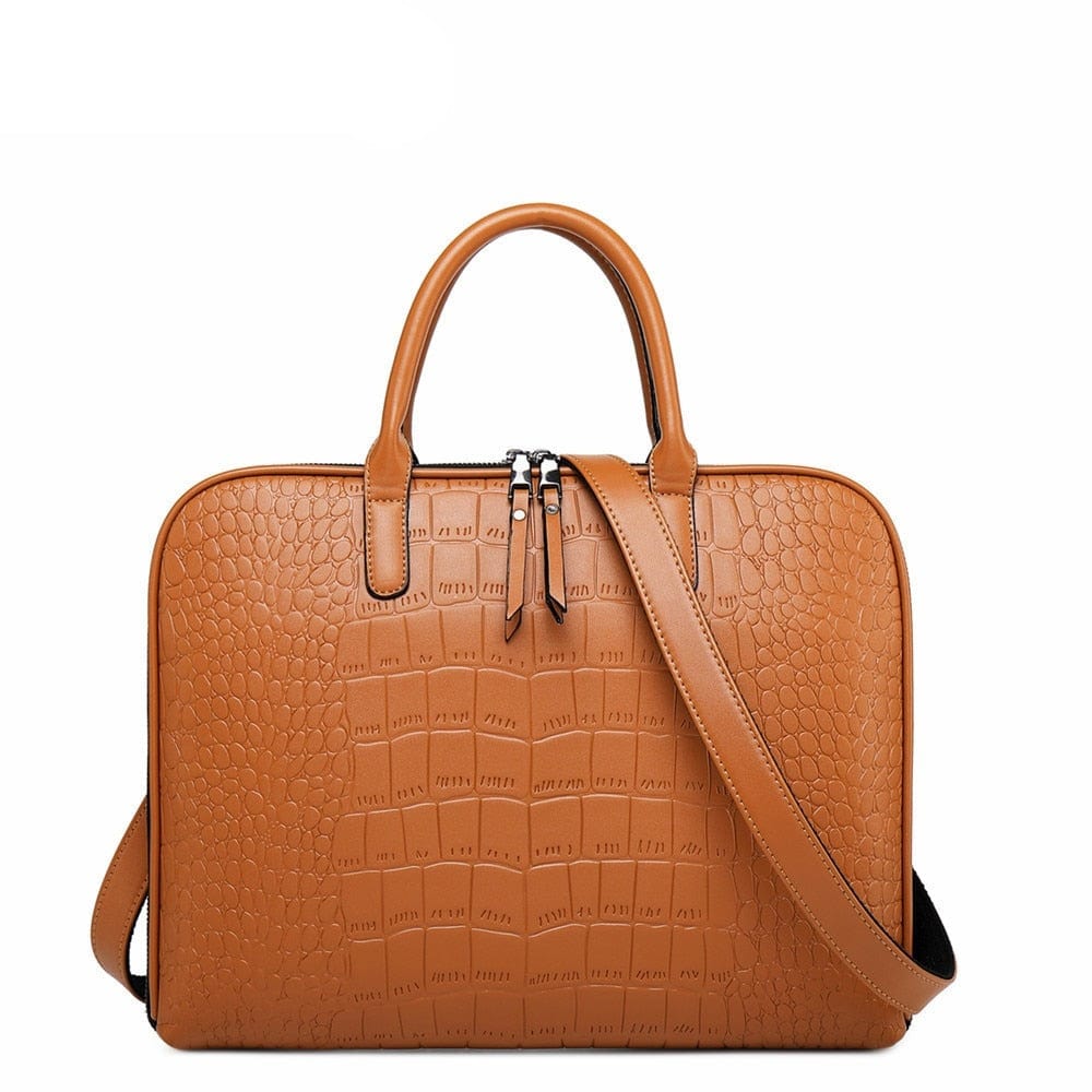 Sac PC marron en cuir PU pour femme, design professionnel et chic, parfait pour transporter un ordinateur