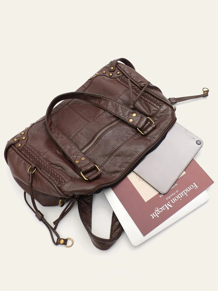 Sac d'épaule femme marron pour ordinateur portable, en cuir synthétique, avec poignées robustes et design structuré