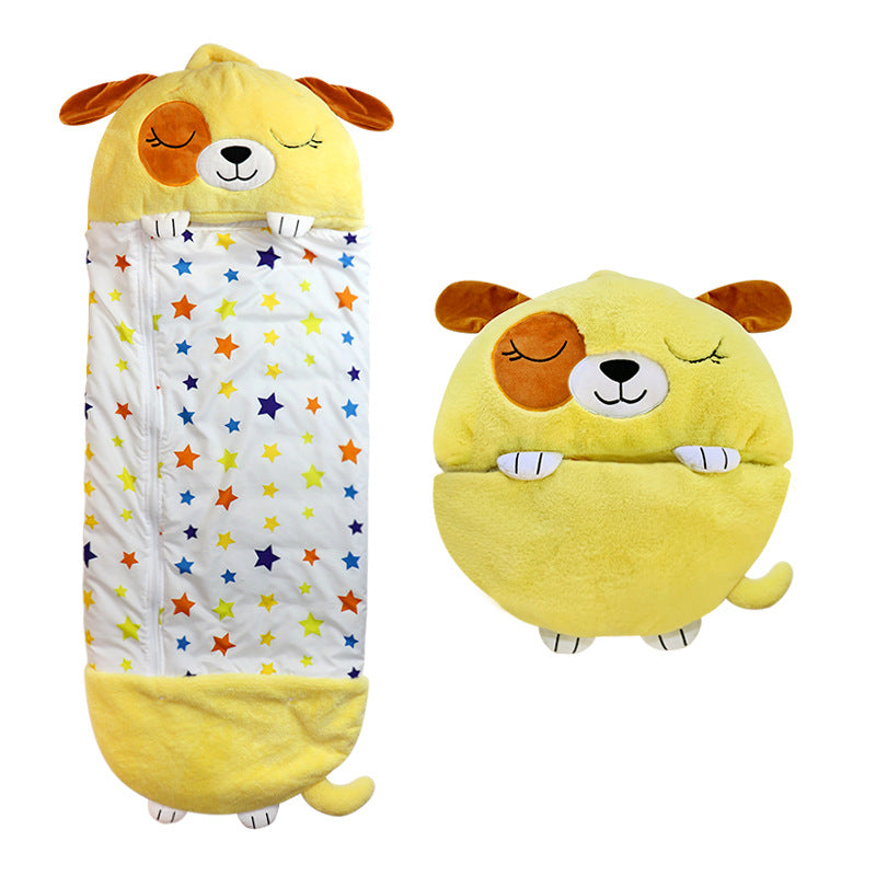 Sac de couchage peluche portable pour enfants, parfait pour la sieste et le jeu.