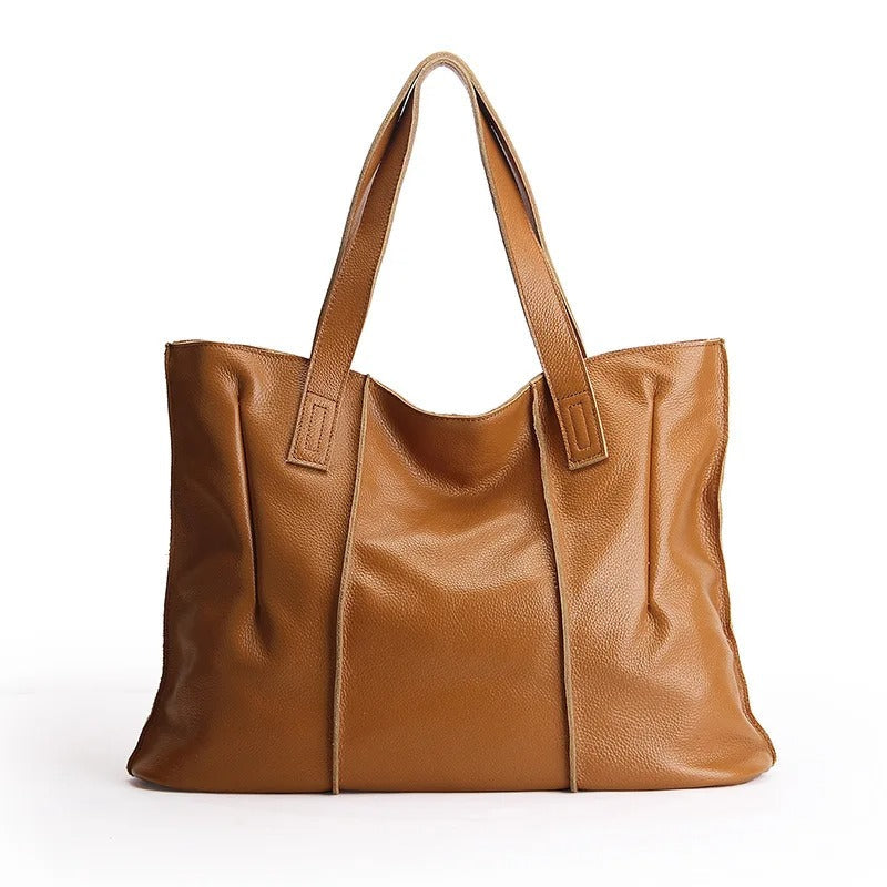 Sac fourre-tout en cuir pour femme, style cabas, idéal pour transporter livres et ordinateur en cours.