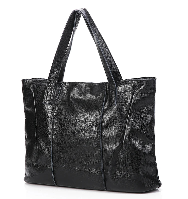 Sac cabas en cuir noir pour femme, parfait pour les cours, le travail et un usage quotidien élégant.