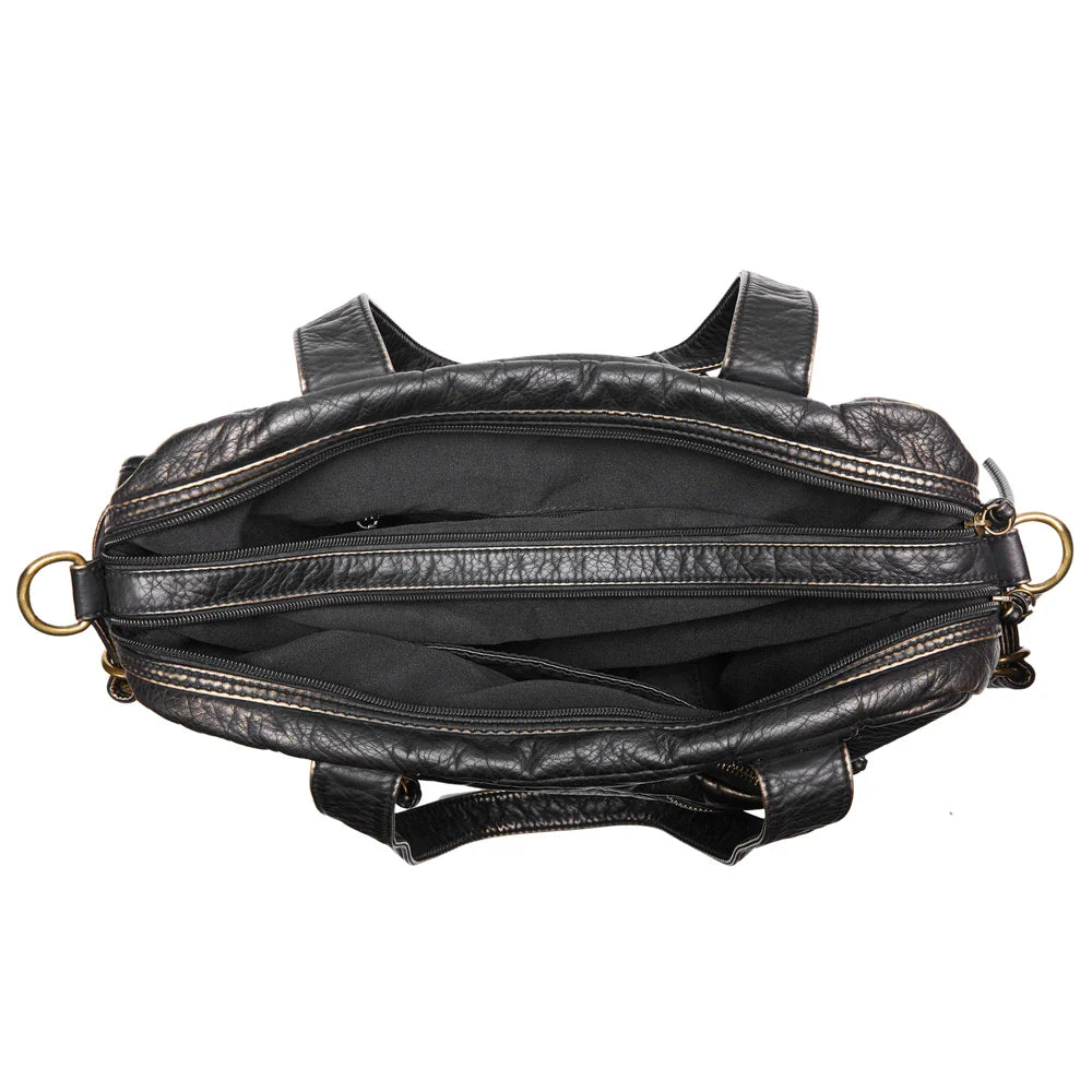 Accessoire femme : sac élégant grande capacité en cuir synthétique, disponible en noir ou bronze.