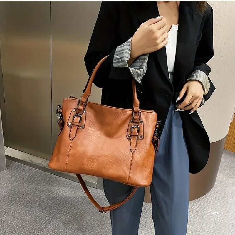 Sac de cours élégant femme lycée en cuir PU, style vintage, avec bandoulière réglable. Idéal organisation.