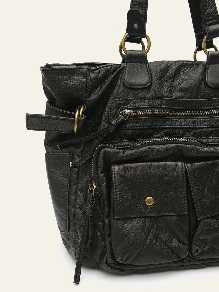 Grand sac cabas pour filles, idéal pour les cours et le lycée, en cuir synthétique résistant.