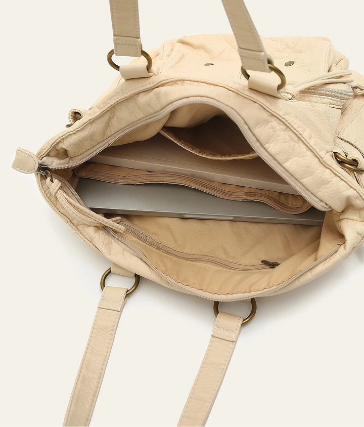 Sac cabas vintage pour filles, design élégant en cuir synthétique, parfait pour les cours.