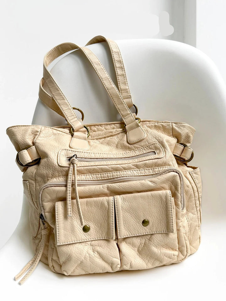 Sac de cours élégant et pratique pour étudiante, grand format, en cuir synthétique de qualité.