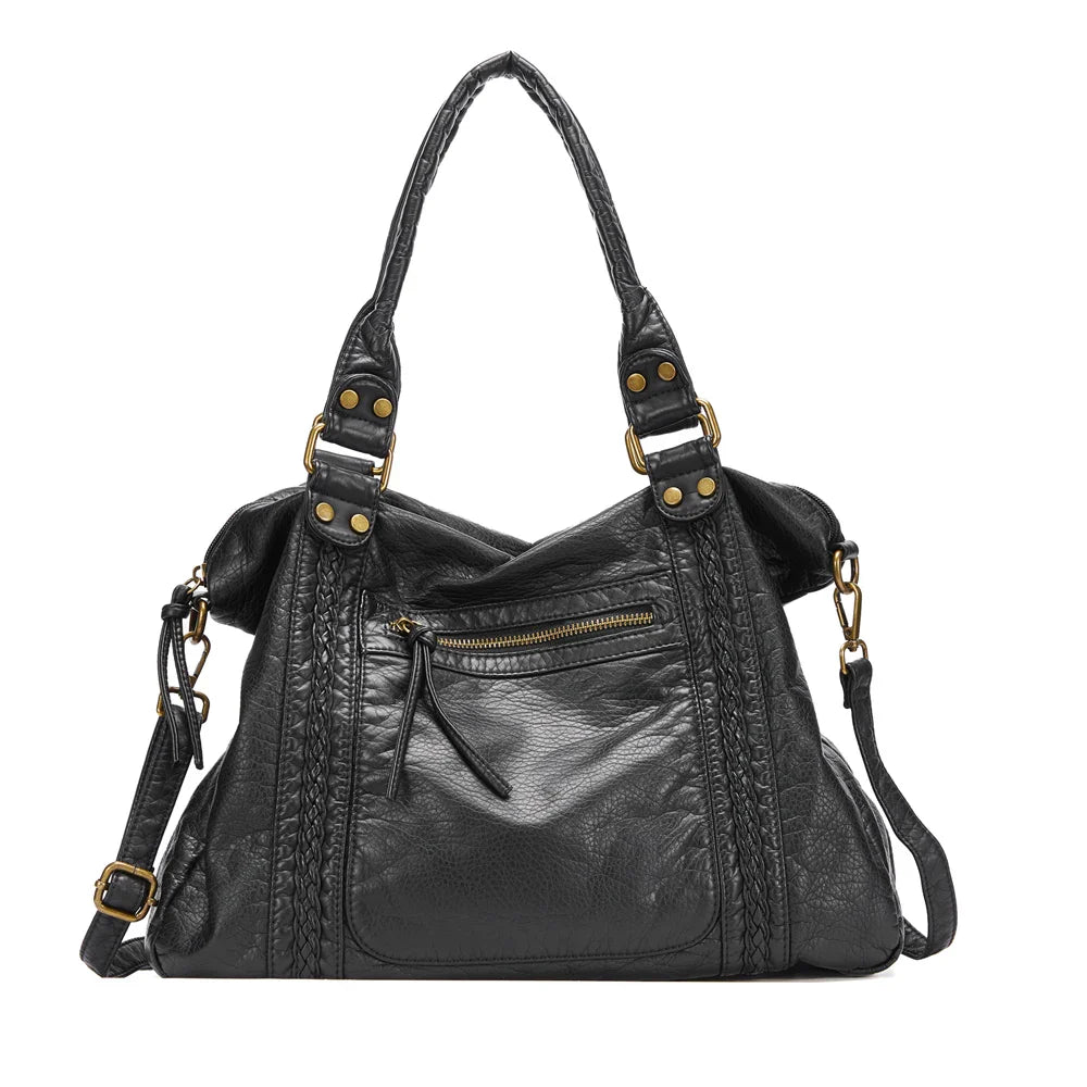 Sac de cours vintage en cuir synthétique pour femmes, style rétro chic.