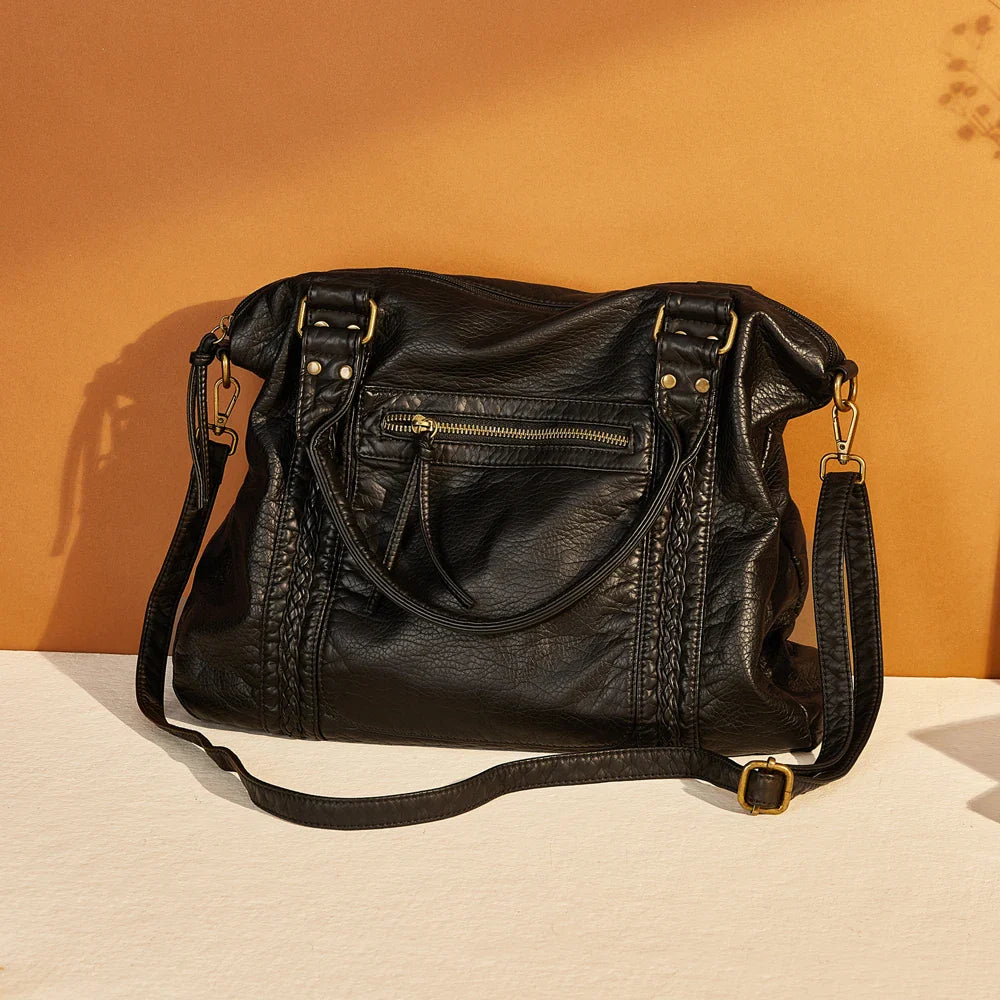 Sac épaule vintage en simili cuir, grand et résistant pour usage quotidien.