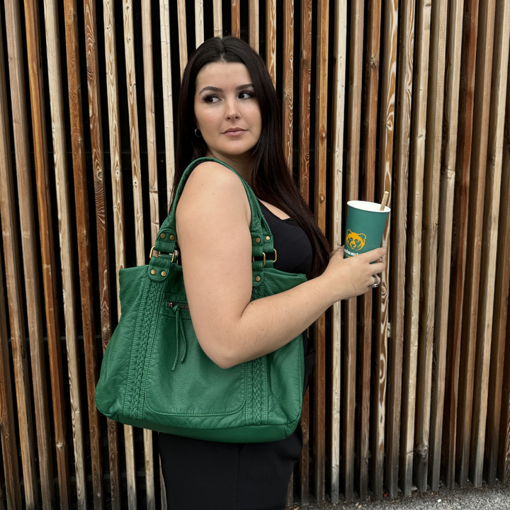 Grand sac à main femme vintage, idéal pour l'université, en simili cuir.