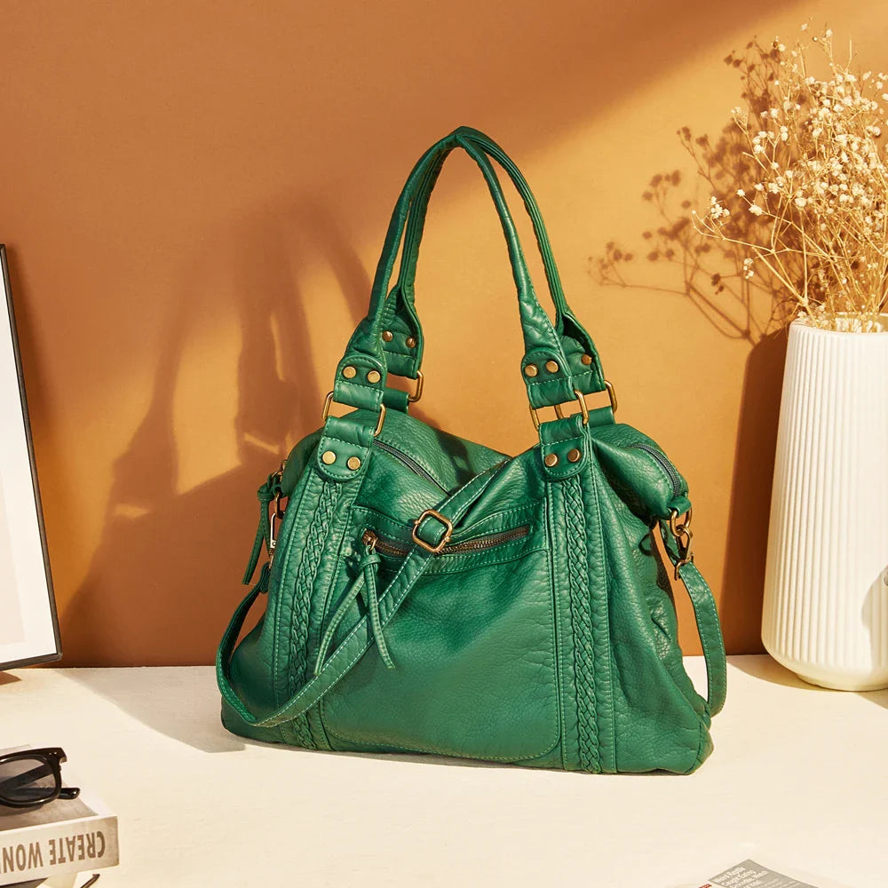 Élégant sac à main vintage pour femme, grand et polyvalent, en cuir synthétique.