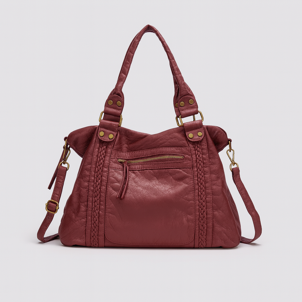 Intérieur spacieux du sac de cours vintage pour femme, montrant des livres, tablette, parfait pour étudiante.
