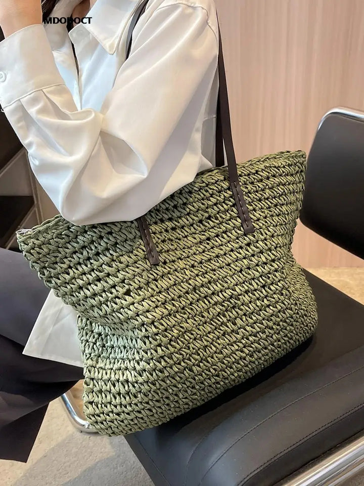 Sac de plage en osier tressé, aspect paille, pour femme, style bohème unique pour l'été.
