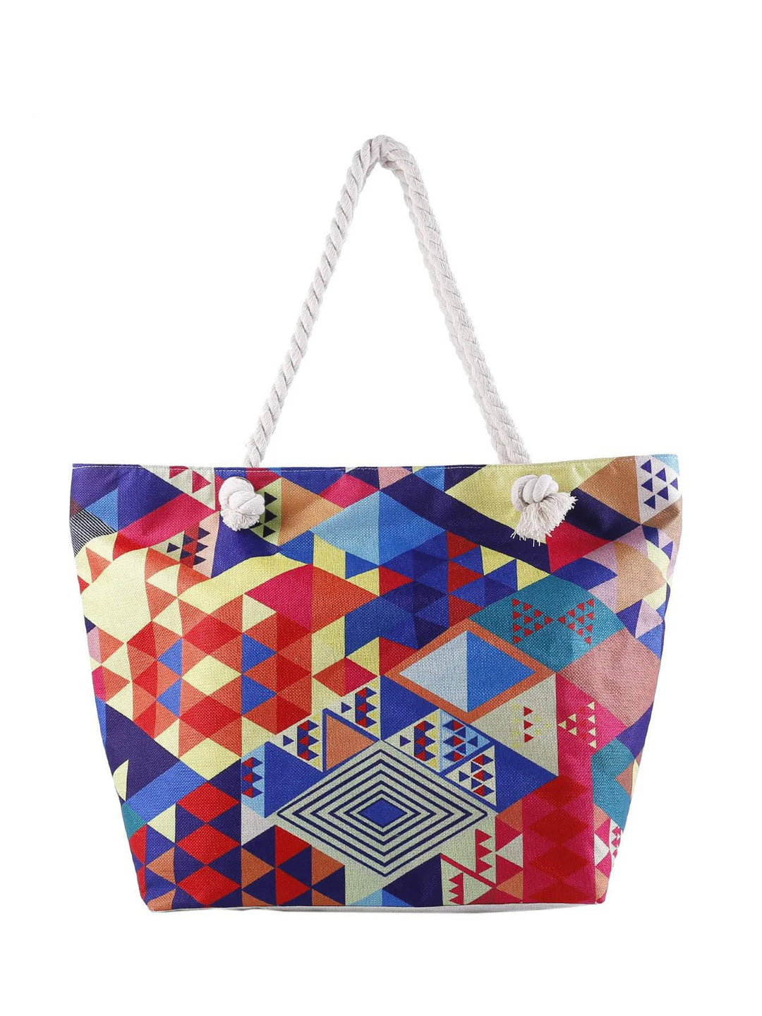 Grand sac de plage pour femme, motifs estivaux, parfait pour transporter serviettes et accessoires lors des vacances d'été.