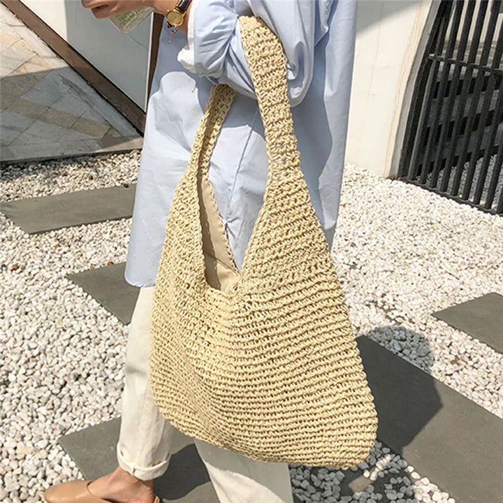 Sac d'été élégant pour femme en paille tressée, cabas chic et pratique pour toutes occasions.