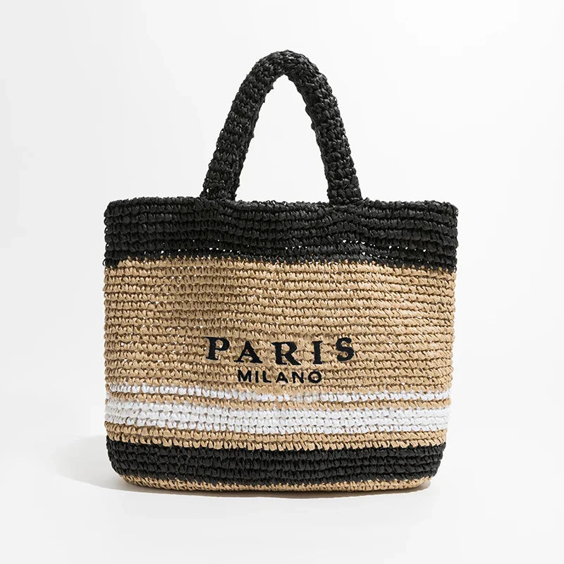 Sac de plage grand format pour femme, en paille tressée beige. Style Azura, chic et pratique pour l'été.