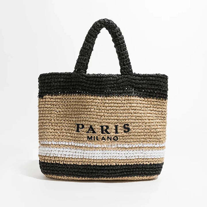 Sac de plage grand format pour femme, en paille tressée beige. Style Azura, chic et pratique pour l'été.