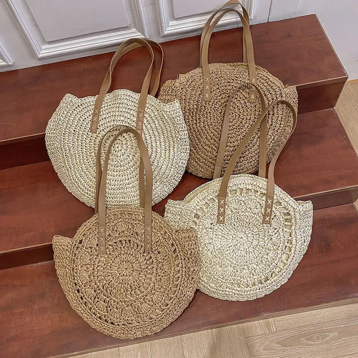 Sac à main en paille tressée pour femme, style bohème tendance, idéal pour la plage.